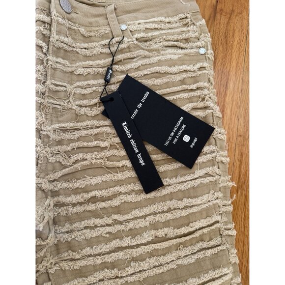 Guapi Tan Stacked Denim Pants Frayed Streetwear Flare Mens 32 NWT [jb] - Picture 4 of 9